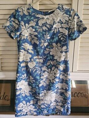 Sugarhill Brighton Blue Floral Shift Dress US Sz 0 Botanical Zip Lined